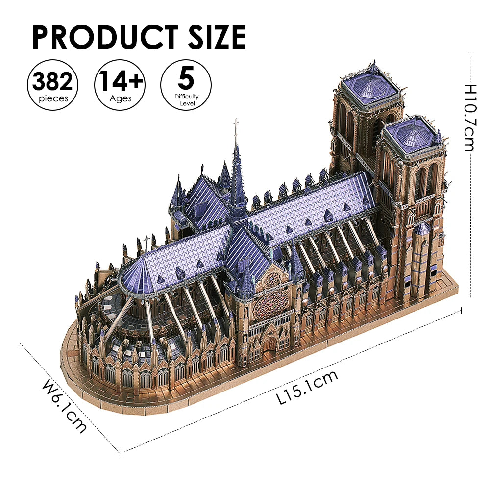 3D Metal Puzzles Jigsaw, Notre Dame Cathedral Paris DIY Model Building Kits Toys for Adults Birthday Gifts